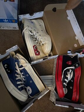 Converse PLAY High Top Sneakers - Cream, Navy, Black-Red